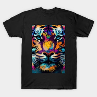 Pop Art Tiger Face In Vibrant Colors - A Unique and Playful Art Print For Animal Lovers T-Shirt